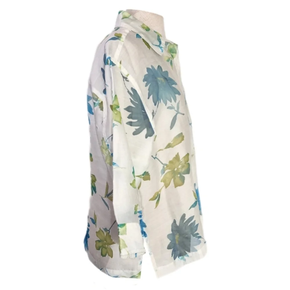 Notations Blouse Y2K Sheer Floral Button Down Blouse White Size XL - Picture 9 of 16